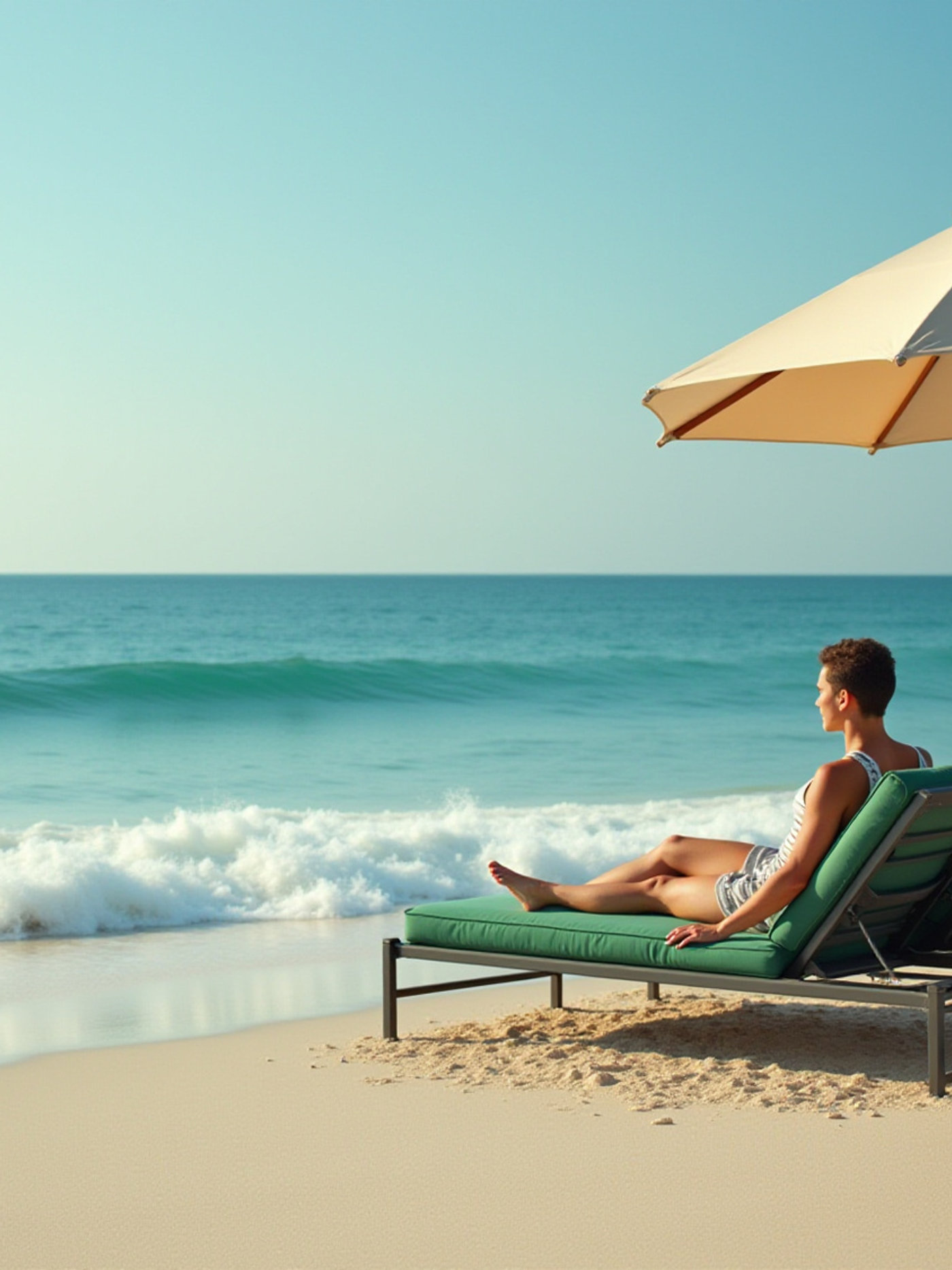 Sun lounger and parasol by the sea